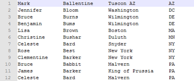 Extract report showing columns of tab-separated data